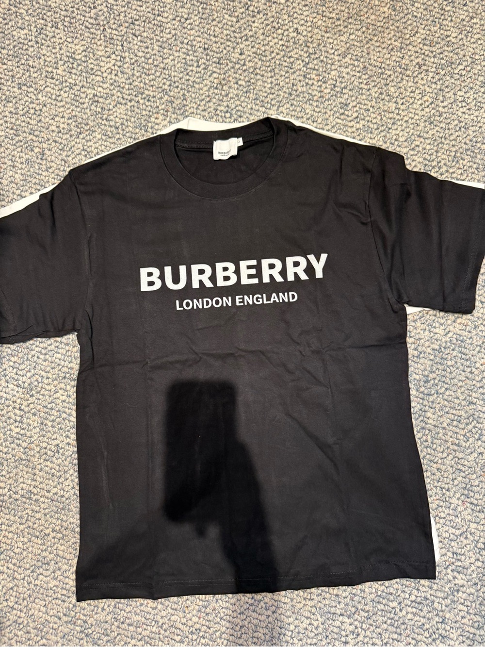 Burberry Black Crewneck Logo Tee with White Text